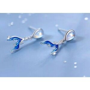 925 Sterling Silver Moonstone Enamel Drop Earrings